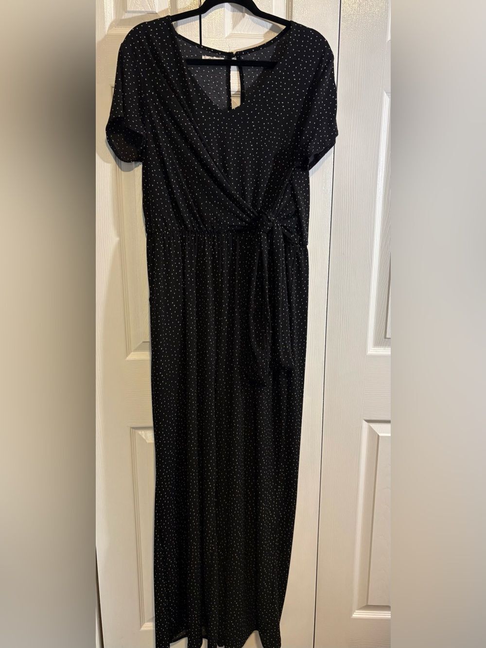 Maurices Black Maxi Dress with White Polka Dot Detail